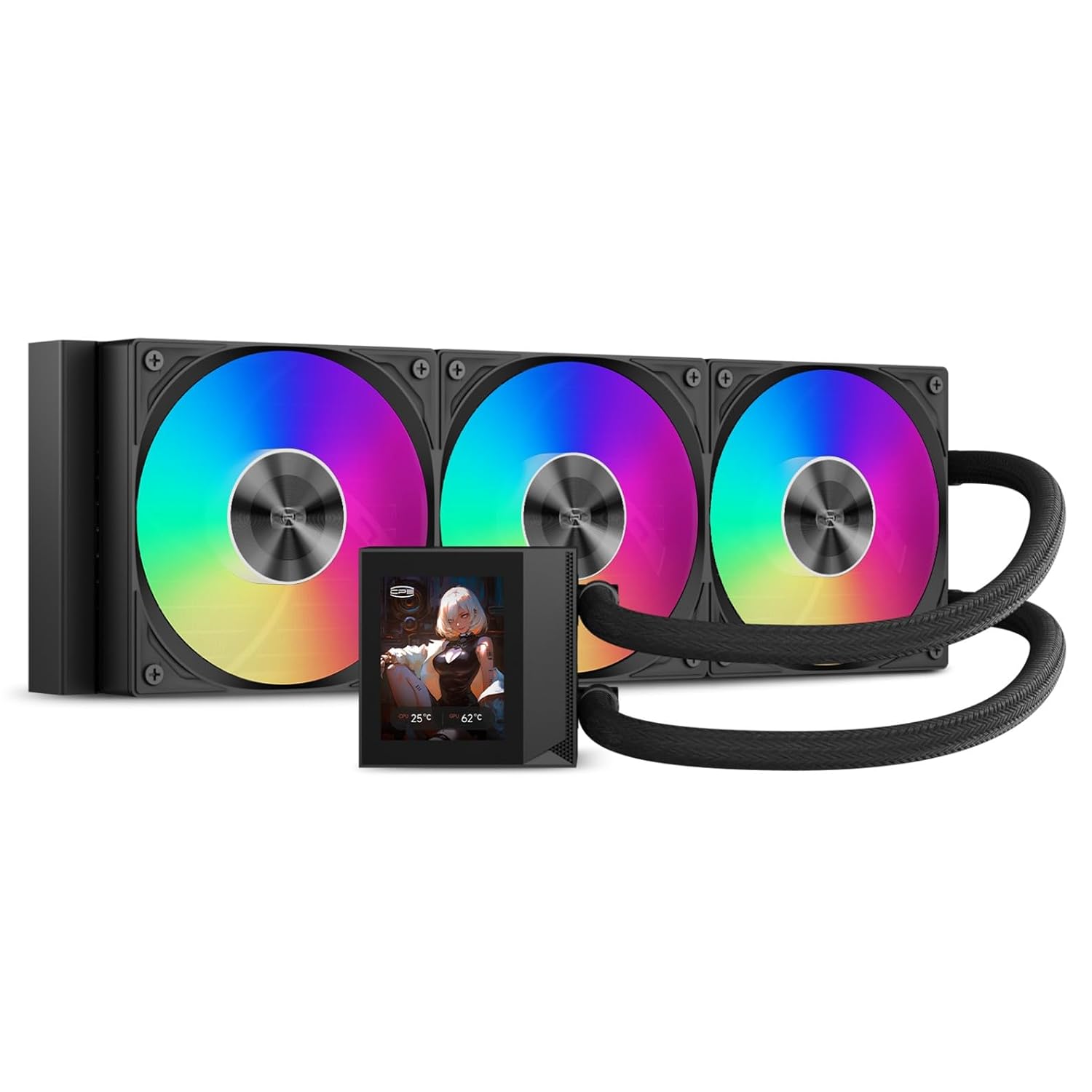 PCCOOLER CPU Cooler, 360mm AIO Liquid Cooling, High-Performance Pump, 2.4” IPS Display, CPS ARGB Water Cooling with Quiet F5 R120 Fans(DC360 Black)