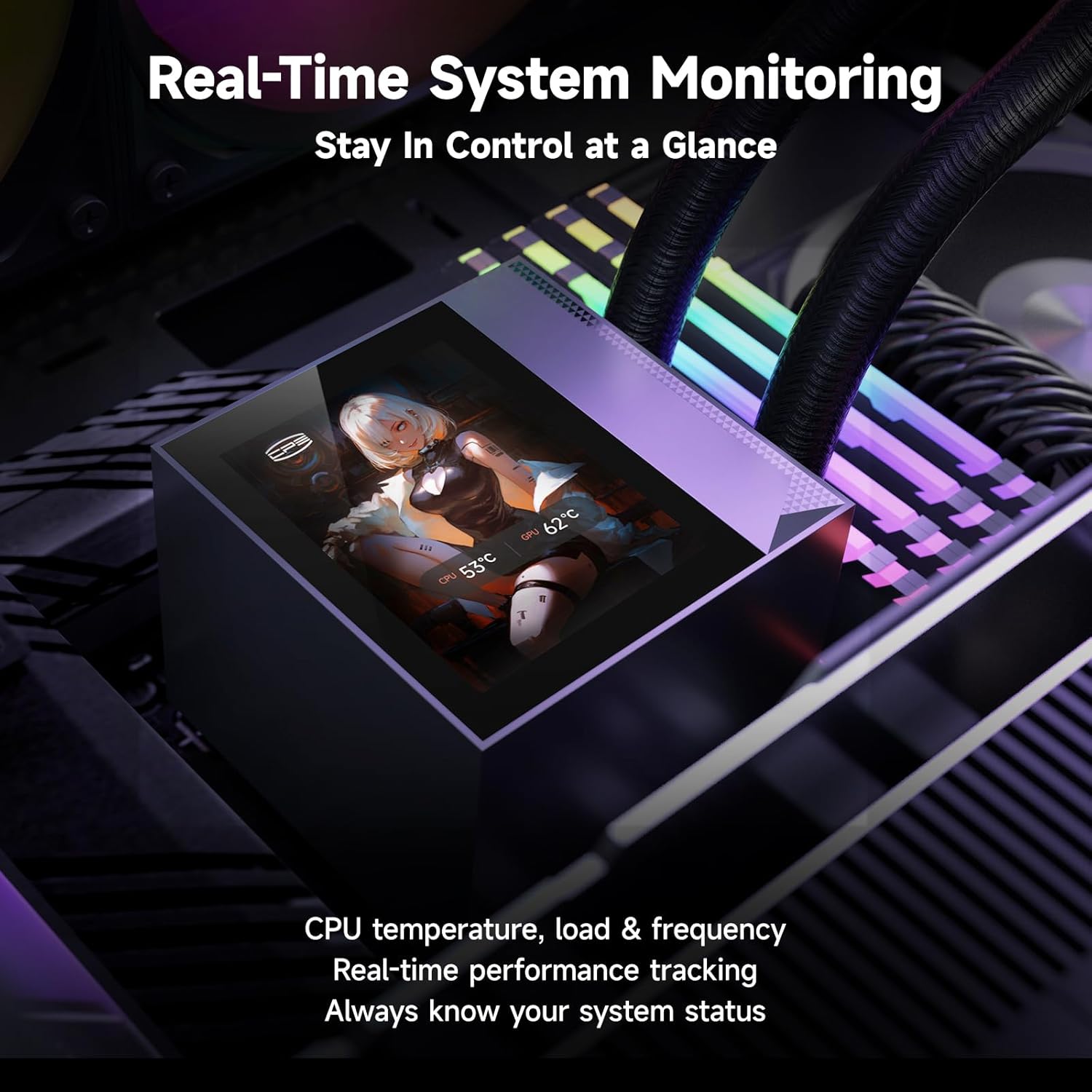 PCCOOLER CPU Cooler, 360mm AIO Liquid Cooling, High-Performance Pump, 2.4” IPS Display, CPS ARGB Water Cooling with Quiet F5 R120 Fans(DC360 Black)